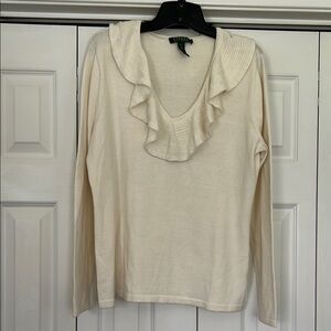 Ralph Lauren Cream Ruffled Long Sleeve Blouse size XL EUC